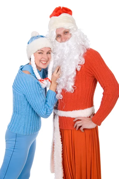 Санта-Клаус и Снегурочка — стоковое фото