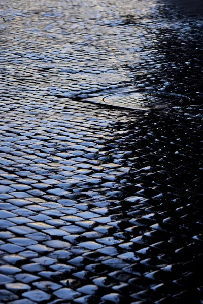 stock image Cobbled street after rain