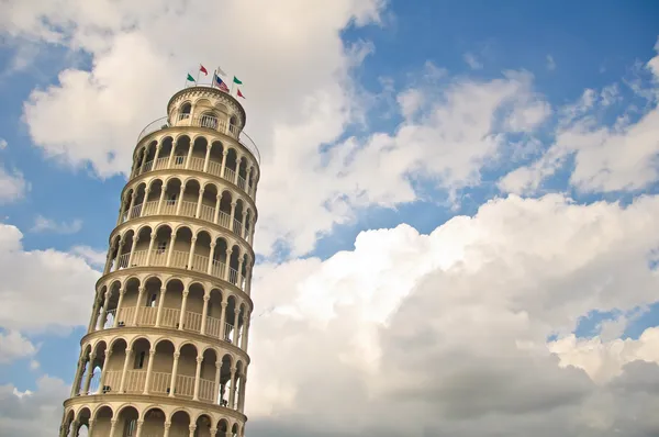 Illustration Of Pizza Tower In Blue Background Stock Photo