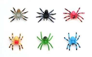 Collection of Colorful Plastic Toy Spiders clipart