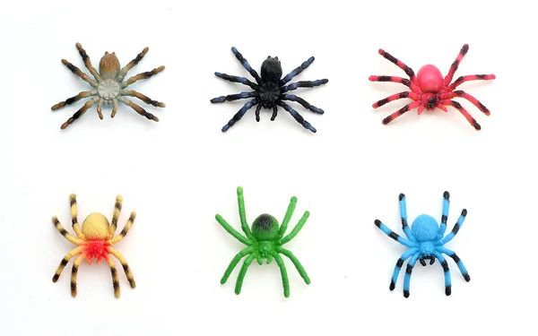 Indsamling af farverige plast legetøj edderkopper - Stock-foto