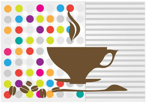 Šálek kávy s kávová zrna a lžíce — Stockový vektor