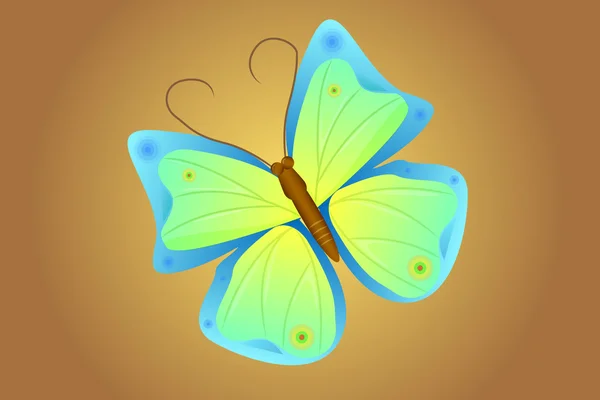 Blue-green butterfly on the brown background — Stock Vector