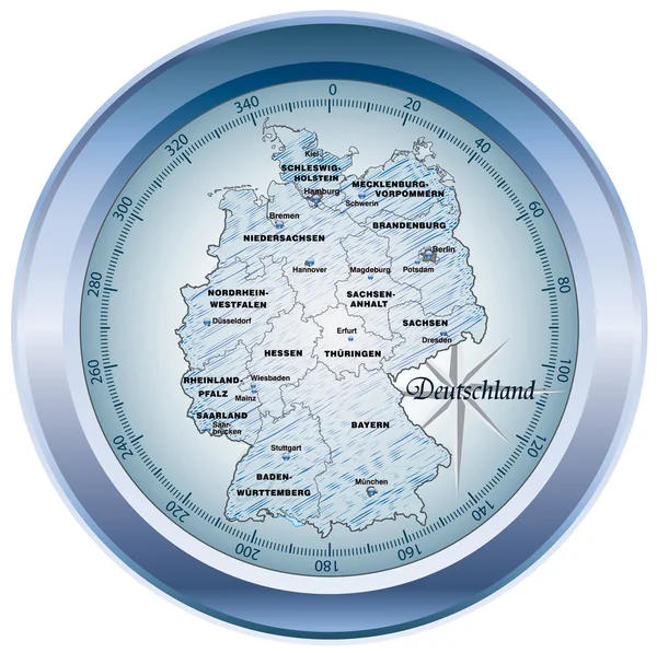 Deutschland als kompass i blau — Stock vektor