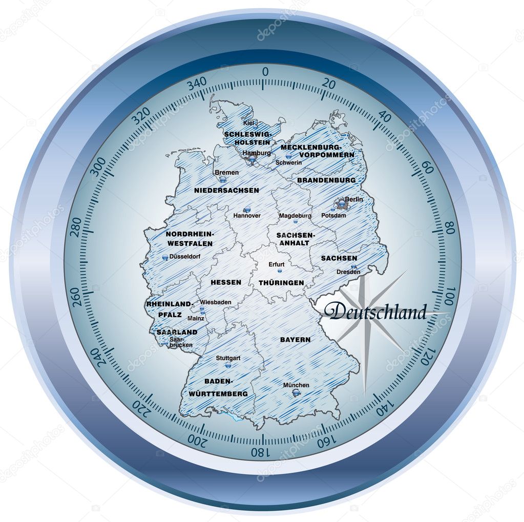 deutschlandkarte mit kompass Deutschland als Kompass in Blau — Stock Vector © artalis #7632400