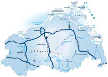 Mecklenburg-Vorpommern mit Autobahnen blau