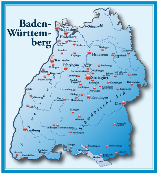Baden-Wloyrttemberg mit blauem Rahmen - Stok Vektor