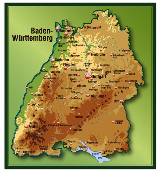 Baden-Württemberg mit Höhenschichten — Wektor stockowy