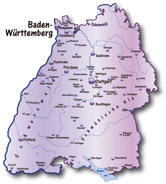 Baden-Württemberg in flieder — Stock Vector