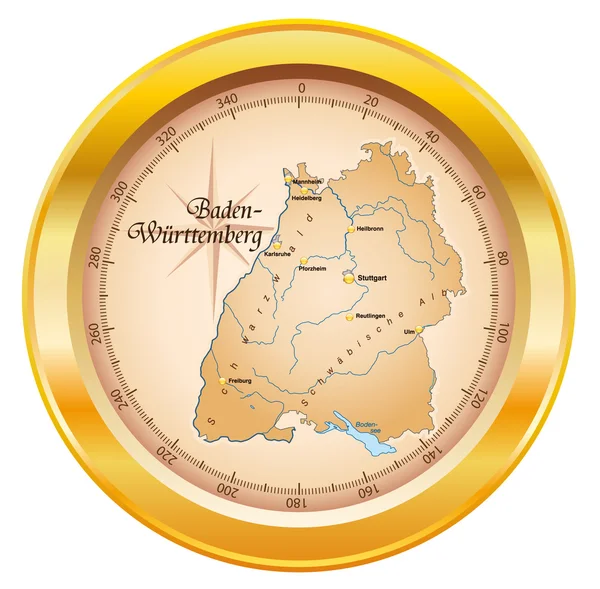 Baden-WLigurttemberg als Kompass in oro — Vettoriale Stock