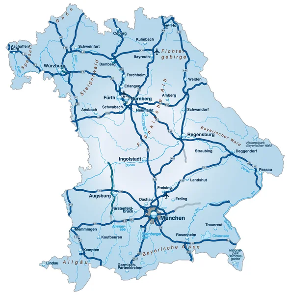 Bayern mit Autobahnen blau — Stockový vektor
