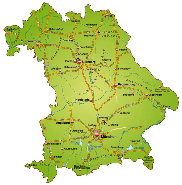 Bayern mit Autobahnen bunt — Stockový vektor