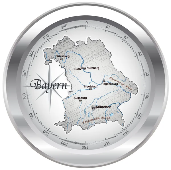 Bayern als Kompass in chrom — Stock Vector