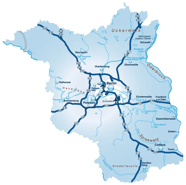 Brandenburg mit Autobahnen blau — Stockový vektor