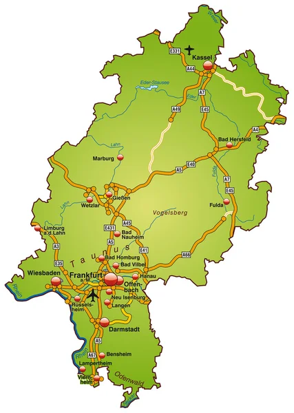 Hessen mit Autobahnen bunt — Stock vektor