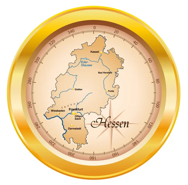 Hessen als kompass i guld — Stock vektor
