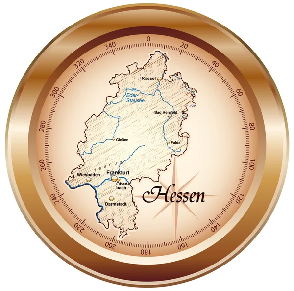 Hessen als kompass i kupfer — Stock vektor
