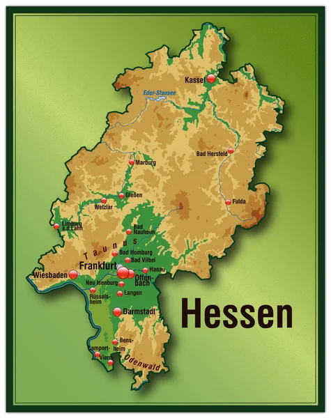 Hessen mit Höhenschichten — Stockvector
