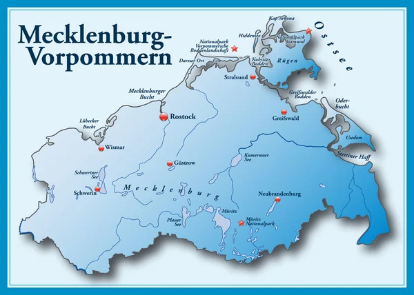 Mecklenburg-Vorpommern mit blauem Rahmen — Stock vektor