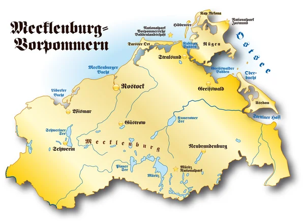 Mecklenburg-Vorpommern in gold — Stock Vector