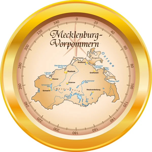 Mecklenburg-Vorpommern als Kompass in gold — Stock Vector
