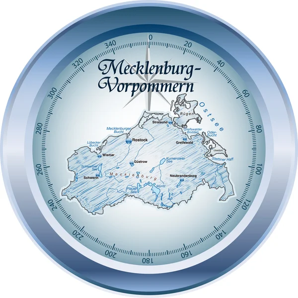Mecklenburg-Voor-Pommeren als kompass in blau — Stockvector