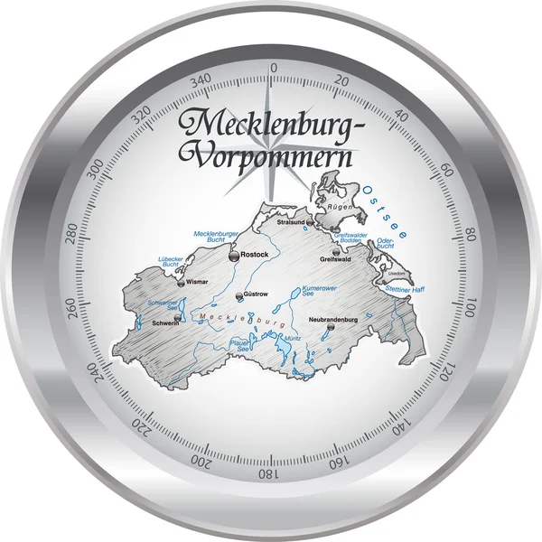 Mecklenburg Vorpommern als Kompass in chrom — Stockvektor