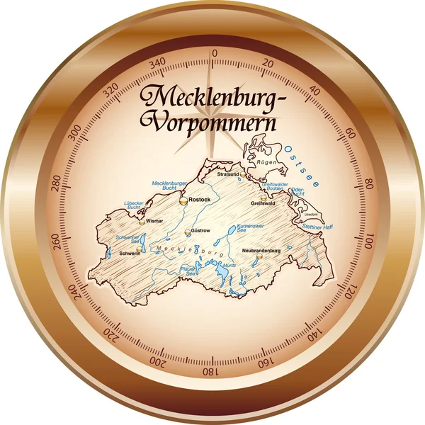 Mecklenburg-Voor-Pommeren als kompass in kupfer — Stockvector