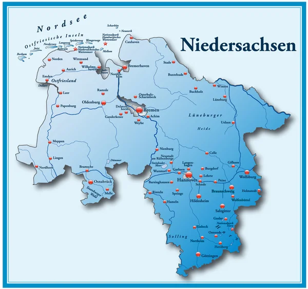 Niedersachsen mit blauem Rahmen —  Vetores de Stock
