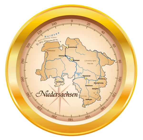 Niedersachsen als Kompass in gold — Stock Vector