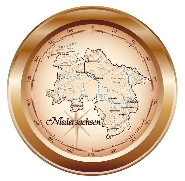 Niedersachsen als kompass v kupfer — Stockový vektor