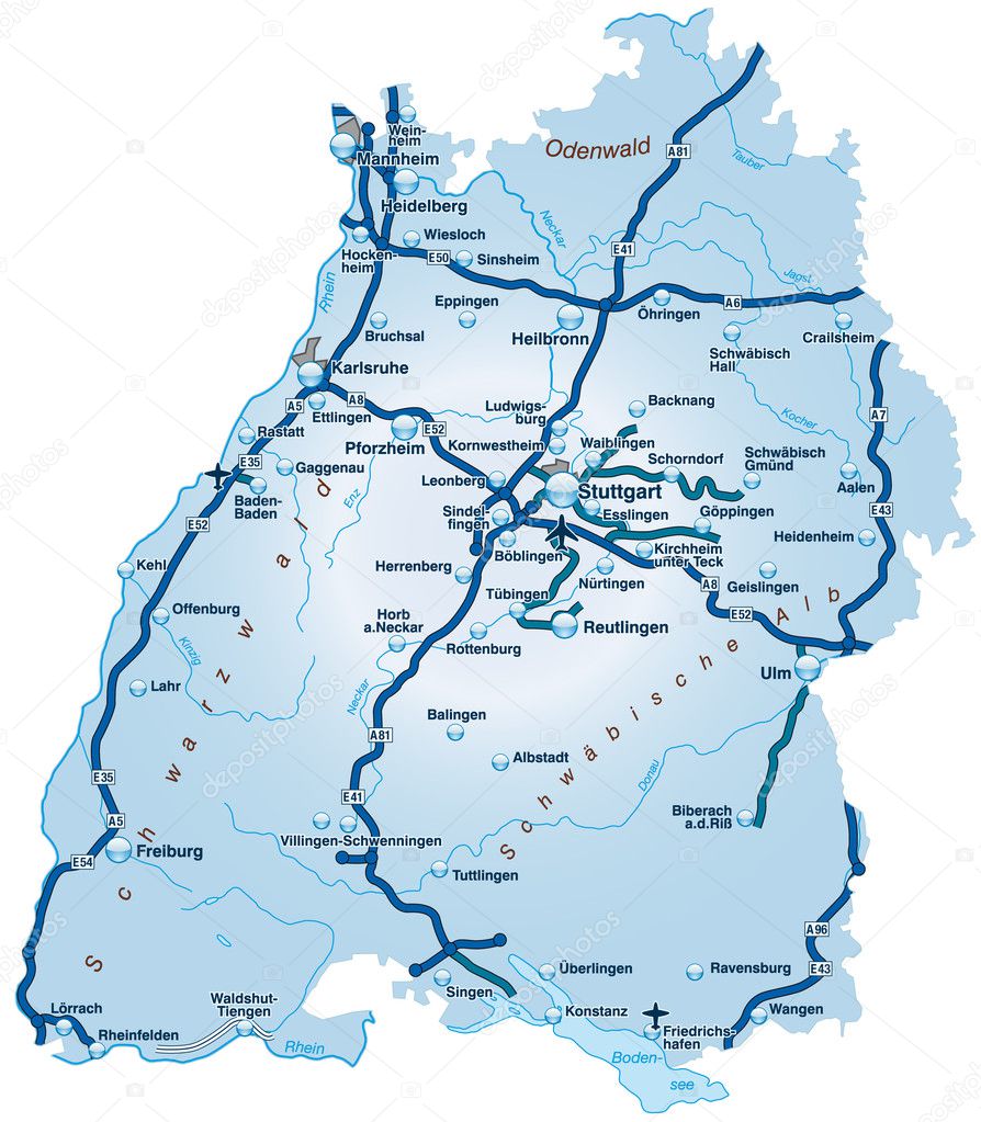 BadenWürttemberg mit Autobahnen blau lizenzfreie