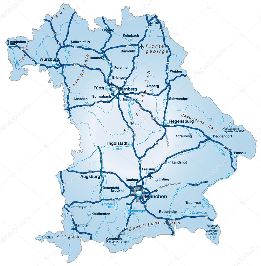 Bayern mit Autobahnen blau