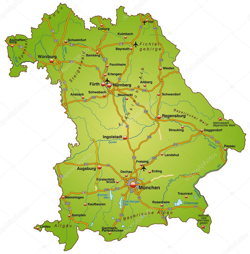 Bayern mit Autobahnen bunt