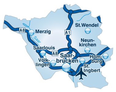 Saarland mit los autobahnen blau