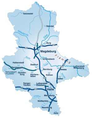 Sachsen-Anhalt mit Autobahnen blau