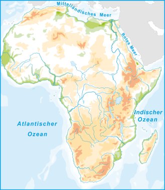 Afrikakarte mit Höhenschichten