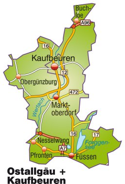 Ostallgäu+Kaufbeuren Inselkarte bunt