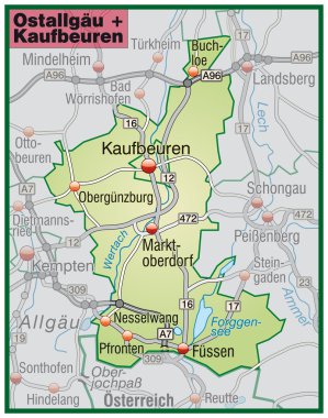 Ostallgäu+Kaufbeuren Umgebungskarte grün