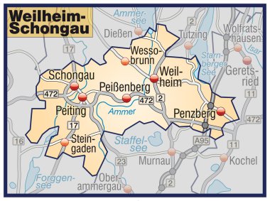 Weilheim-Schongau Umgebungskarte orange clipart