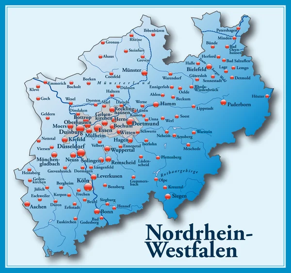 Nordrhein-Westfalen mit blauem Rahmen — Stock Vector