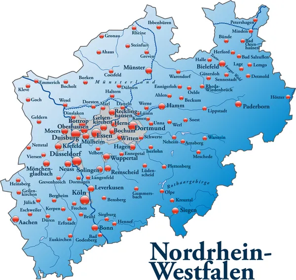 Nordrhein-Westfalen in blau — Stock Vector