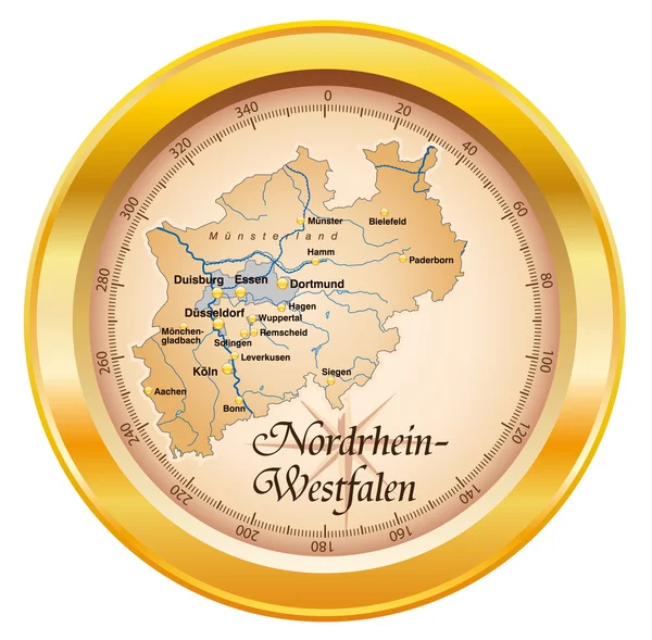 Nordrhein-westfalen als kompass ve zlatě — Stockový vektor