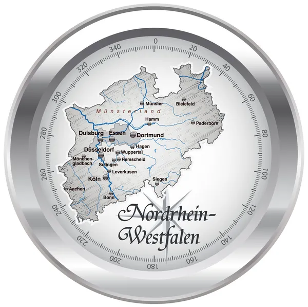 Nordrhein-westfalen als kompass em chrom — Vetor de Stock
