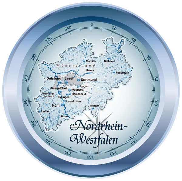 Nordrhein-Westfalen als Kompass in blau — Stock Vector