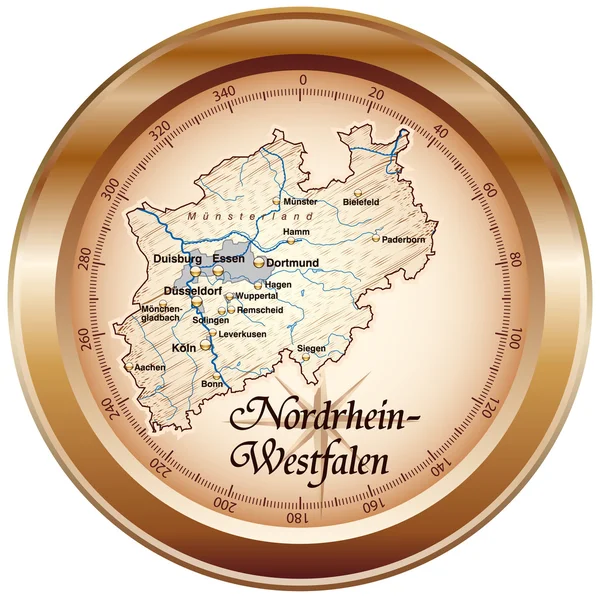 Nordrhein-westfalen als kompass dans kupfer — Image vectorielle