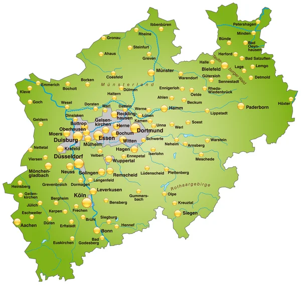 Nordrhein-Westfalen in grün — ストックベクタ