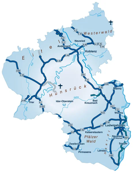 Rheinland-pfalz mit los autobahnen blau — Vector de stock
