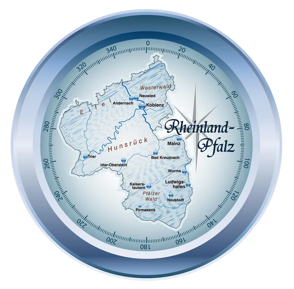 Rheinland-Pfalz als Kompass in Blau — Stockvektor