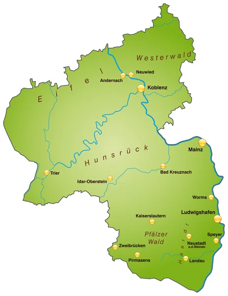 Rheinland-Pfalz in grün — Stock Vector